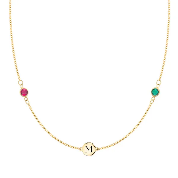 Personalized 1 Letter & 2 Classic Birthstone Necklace in 14k Gold sold by Haverhill