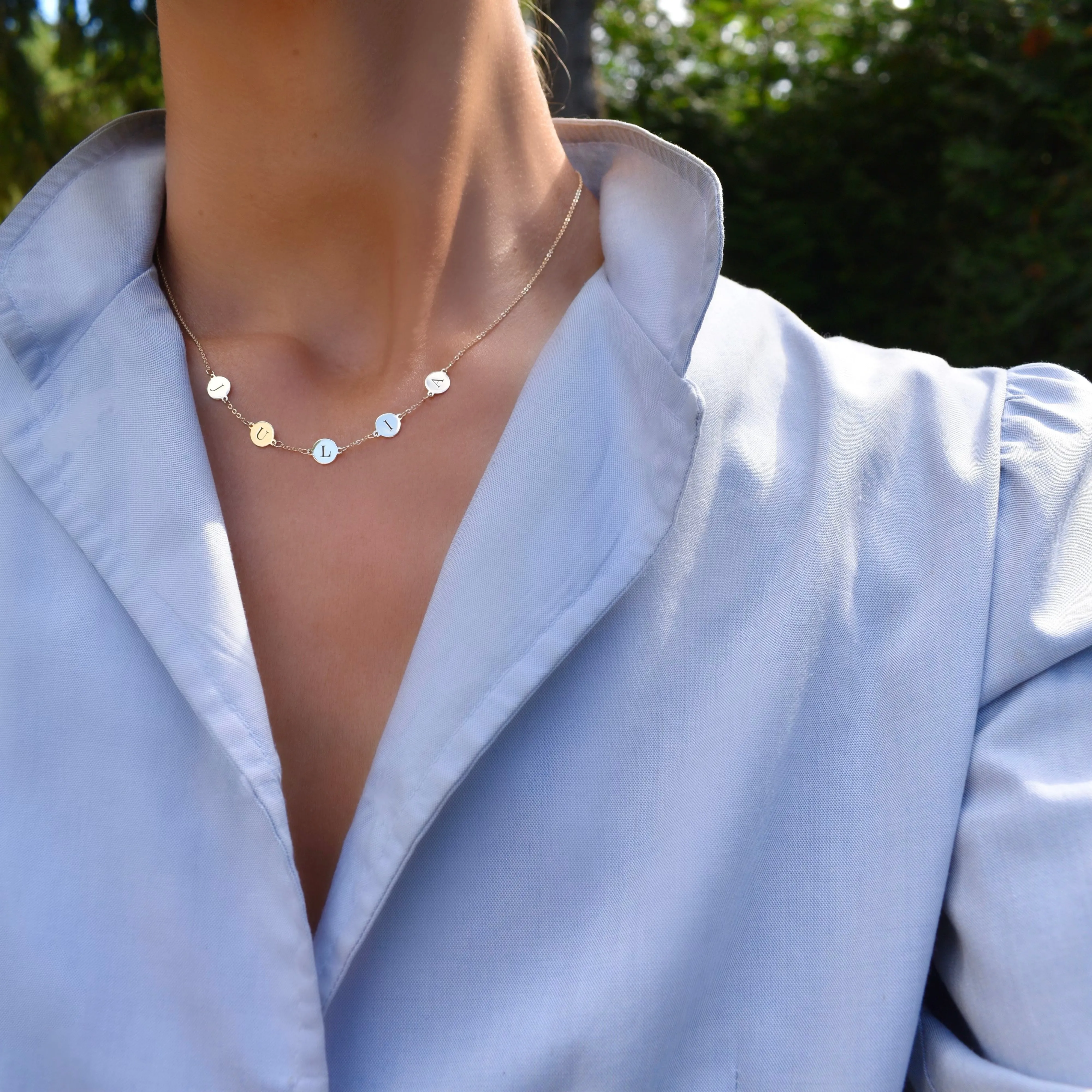 Personalized 5 Letter Necklace in 14k Gold (Single Spacing) sold by Haverhill product image thumbnail 2