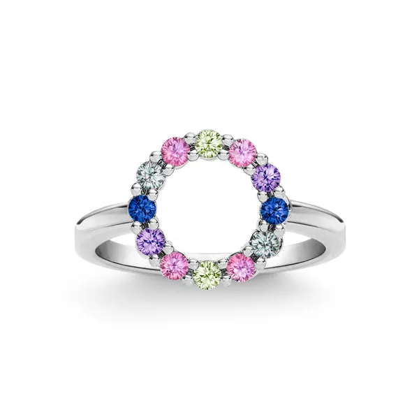 Personalized Rosecliff Small Circle Birthstone Ring in 14k Gold sold by Haverhill