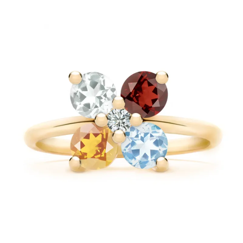 Personalized Greenwich 4 Birthstone & Diamond Ring in 14k Gold sold by Haverhill