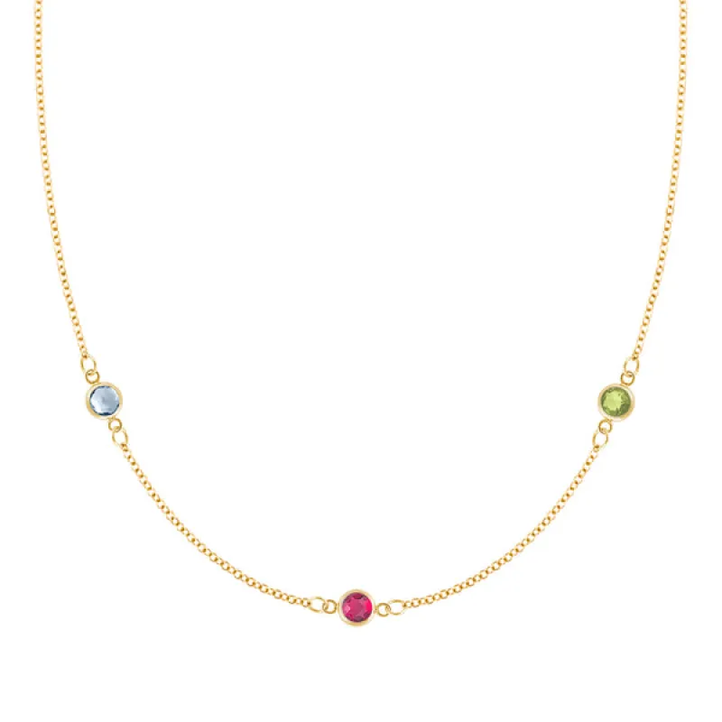 Personalized Classic 3 Birthstone Necklace in 14k Gold sold by Haverhill