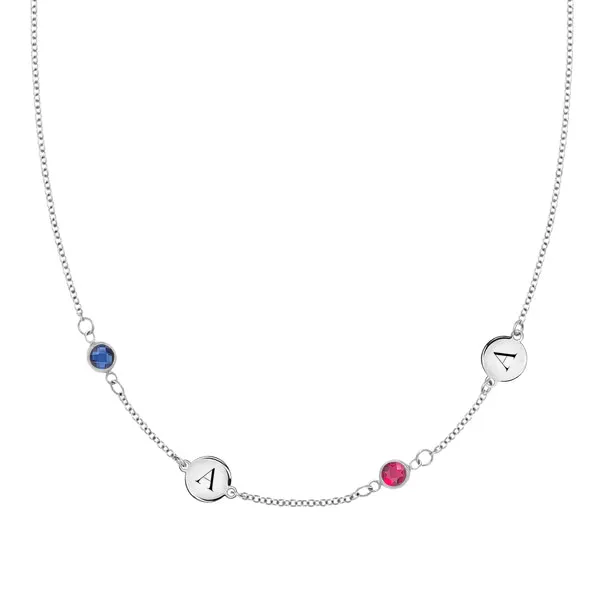 Personalized 2 Letter & 2 Classic Birthstone Necklace in 14k Gold (Double Spacing) sold by Haverhill
