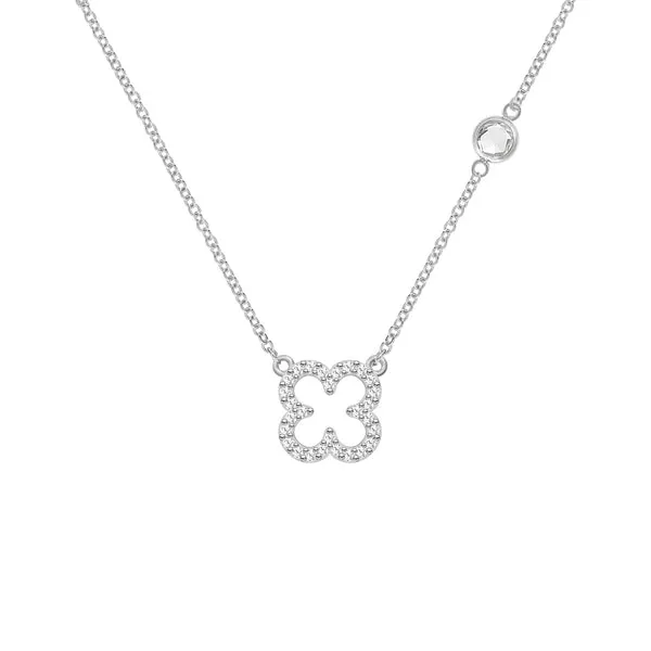 Personalized Diamond Clover & Birthstone Necklace in 14k Gold sold by Haverhill