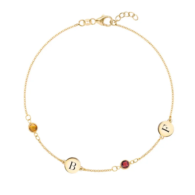 Personalized 2 Letter & 2 Classic Birthstone Bracelet in 14k Gold sold by Haverhill