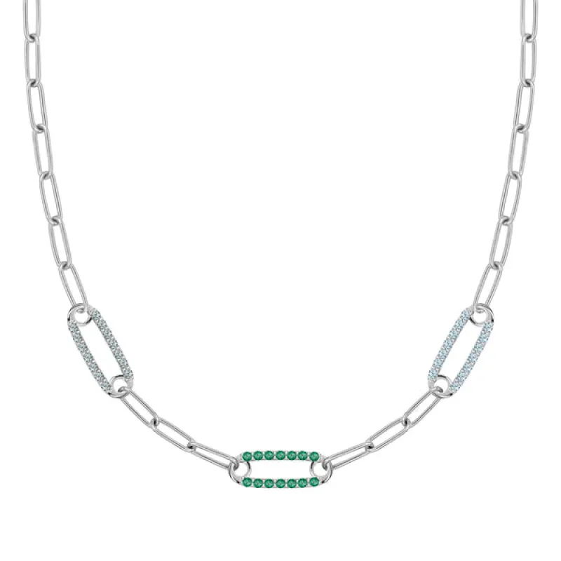 Personalized Adelaide 3 Pavé Birthstone Link Necklace in 14k Gold sold by Haverhill