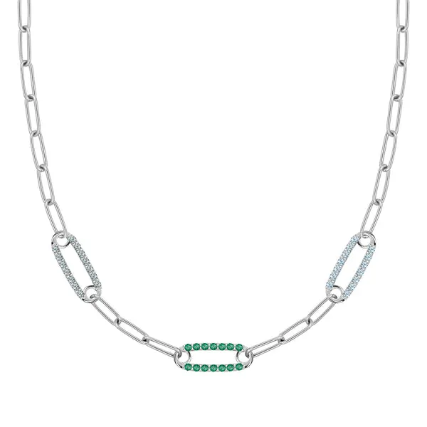 Personalized Adelaide 3 Pavé Birthstone Link Necklace in 14k Gold sold by Haverhill