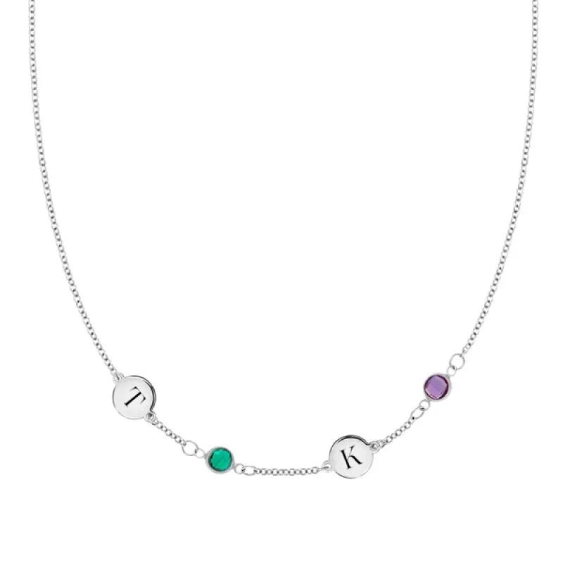 Personalized 2 Letter & 2 Classic Birthstone Necklace in 14k Gold (Single Spacing) sold by Haverhill