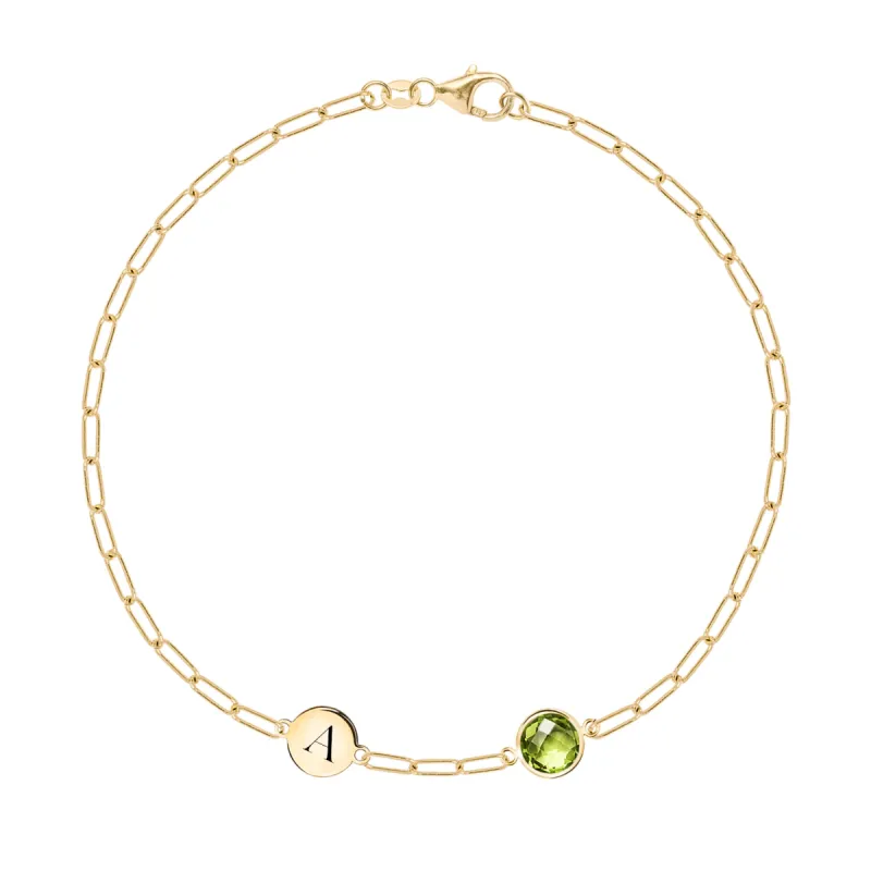 1 Letter & 1 Grand Peridot Adelaide Mini Bracelet in 14k Gold (August) sold by Haverhill
