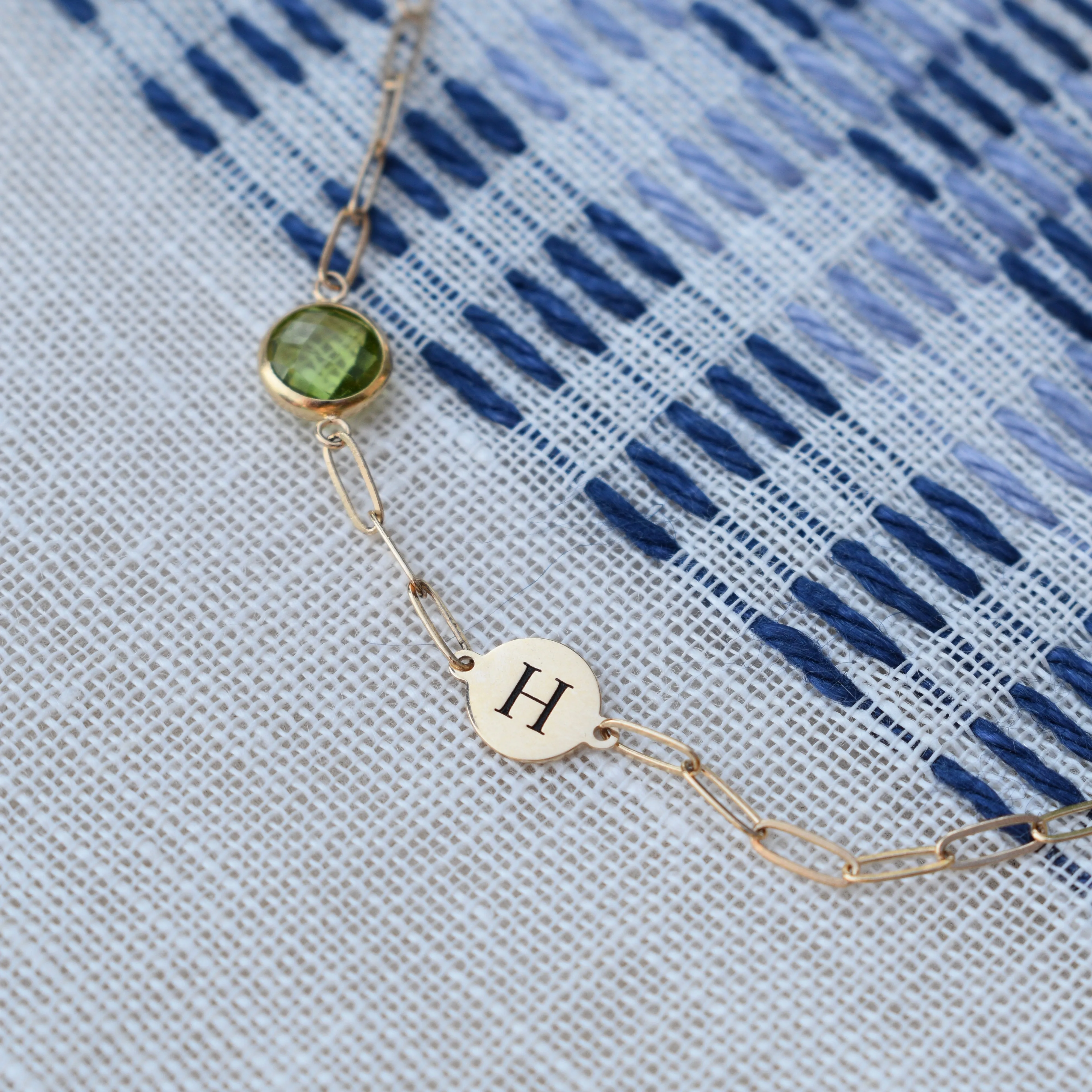 1 Letter & 1 Grand Peridot Adelaide Mini Bracelet in 14k Gold (August) sold by Haverhill product image thumbnail 3