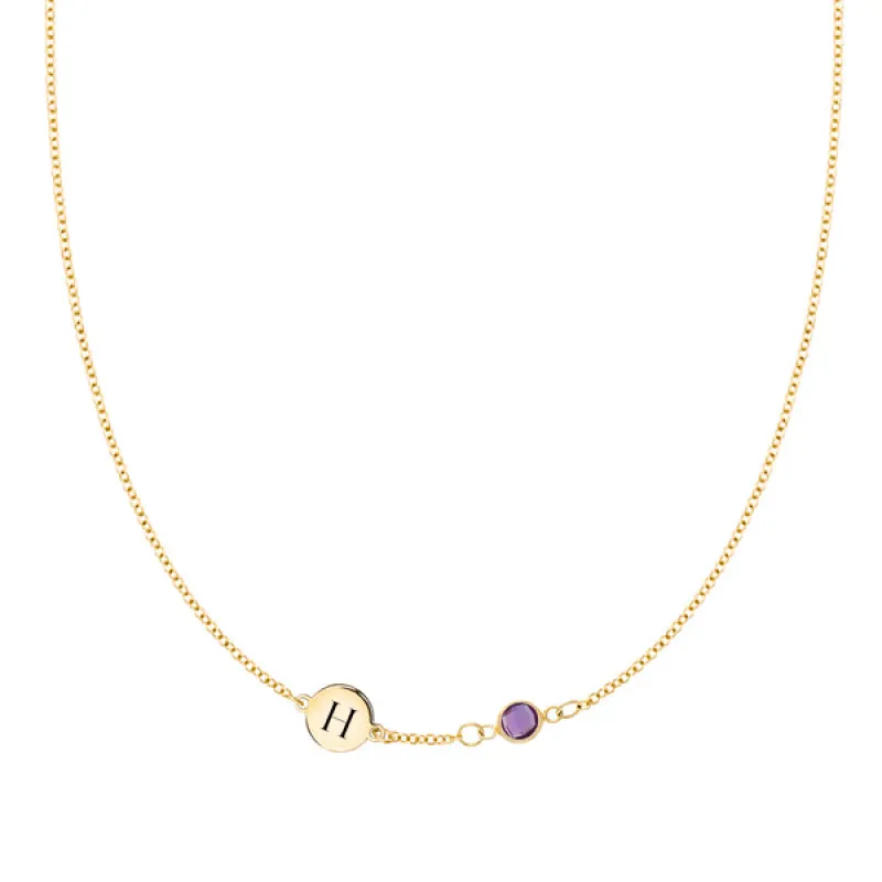 Personalized 1 Letter & 1 Classic Birthstone Necklace in 14k Gold (Single Spacing) sold by Haverhill