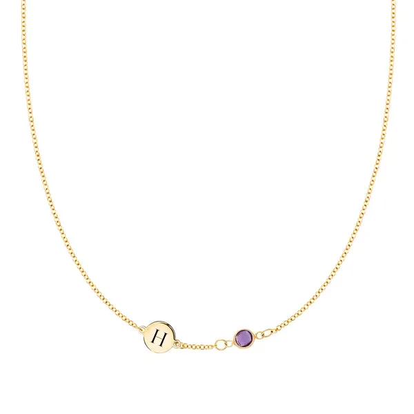 Personalized 1 Letter & 1 Classic Birthstone Necklace in 14k Gold (Single Spacing) sold by Haverhill