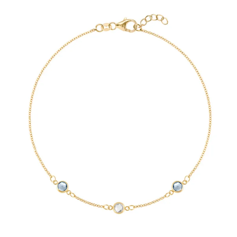 Personalized Classic 3 Birthstone Bracelet in 14k Gold sold by Haverhill