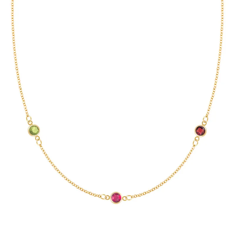 Personalized Classic 3 Birthstone Necklace in 14k Gold sold by Haverhill