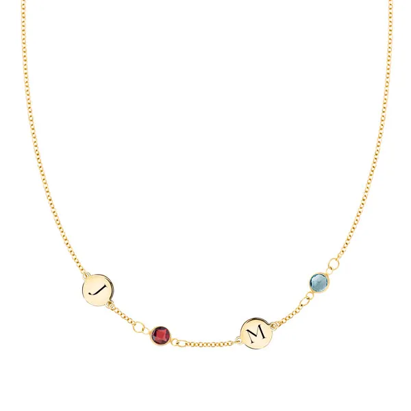 Personalized Classic 2 Letter & 2 Birthstone Necklace in 14k Gold (Single Spacing) sold by Haverhill