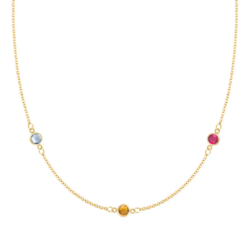 Personalized Classic 3 Birthstone Necklace in 14k Gold sold by Haverhill
