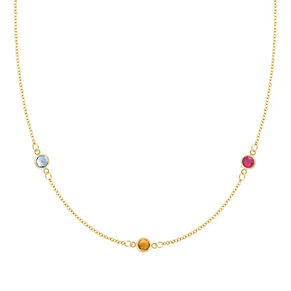 Personalized Classic 3 Birthstone Necklace in 14k Gold sold by Haverhill