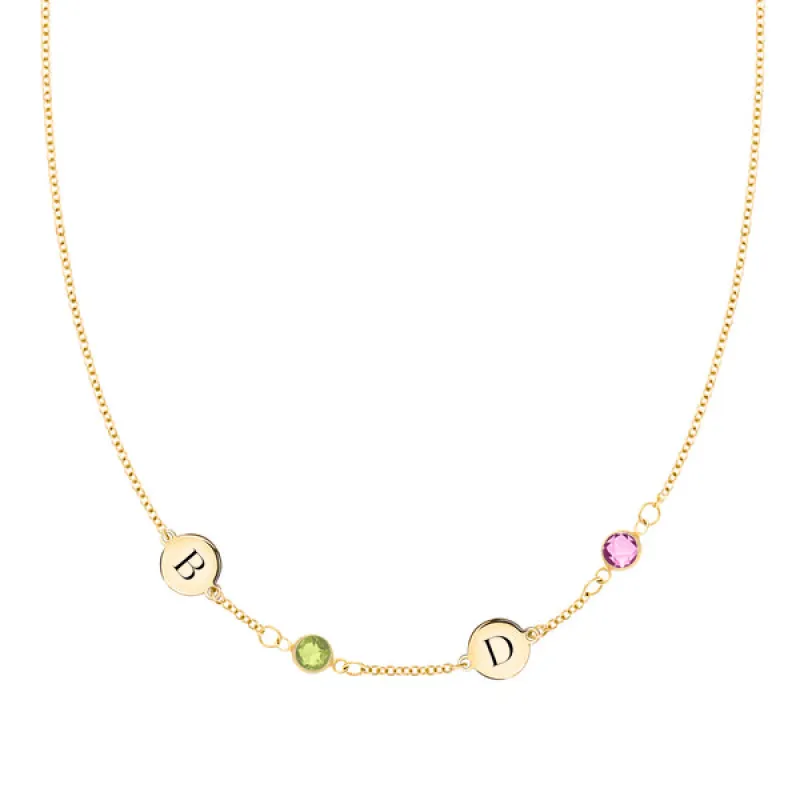 Personalized 2 Letter & 2 Classic Birthstone Necklace in 14k Gold (Single Spacing) sold by Haverhill