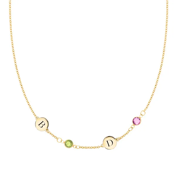 Personalized 2 Letter & 2 Classic Birthstone Necklace in 14k Gold (Single Spacing) sold by Haverhill