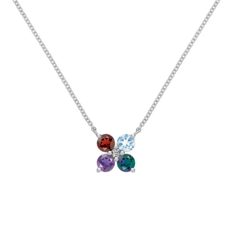 Personalized Greenwich 4 Birthstone & Diamond Necklace in 14k Gold sold by Haverhill
