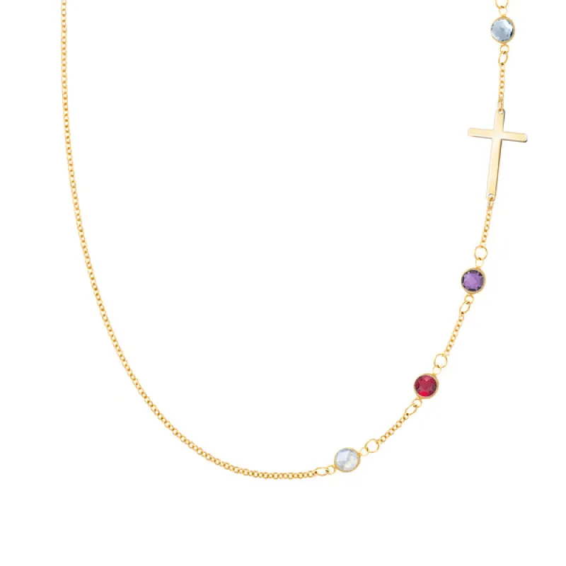 Personalized Classic Cross & 4 Birthstone Necklace in 14k Gold sold by Haverhill