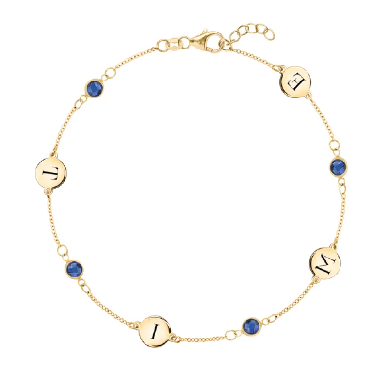 Personalized 4 Letter & 4 Classic Birthstone Bracelet in 14k Gold sold by Haverhill