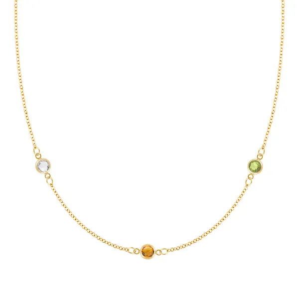 Personalized Classic 3 Birthstone Necklace in 14k Gold sold by Haverhill