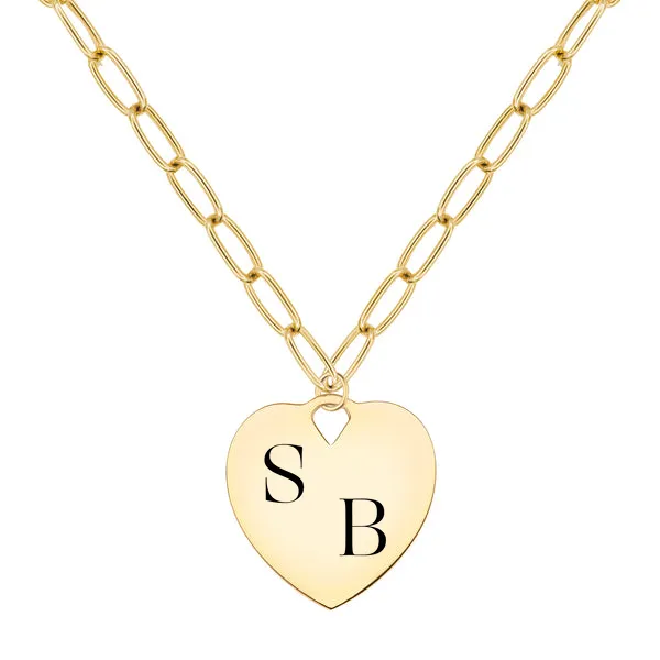 Engravable Large Flat Heart Pendant with Adelaide Chain in 14k Gold sold by Haverhill