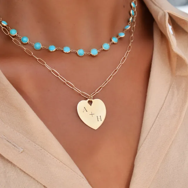 Engravable Large Flat Heart Pendant with Adelaide Chain in 14k Gold sold by Haverhill product image thumbnail 3
