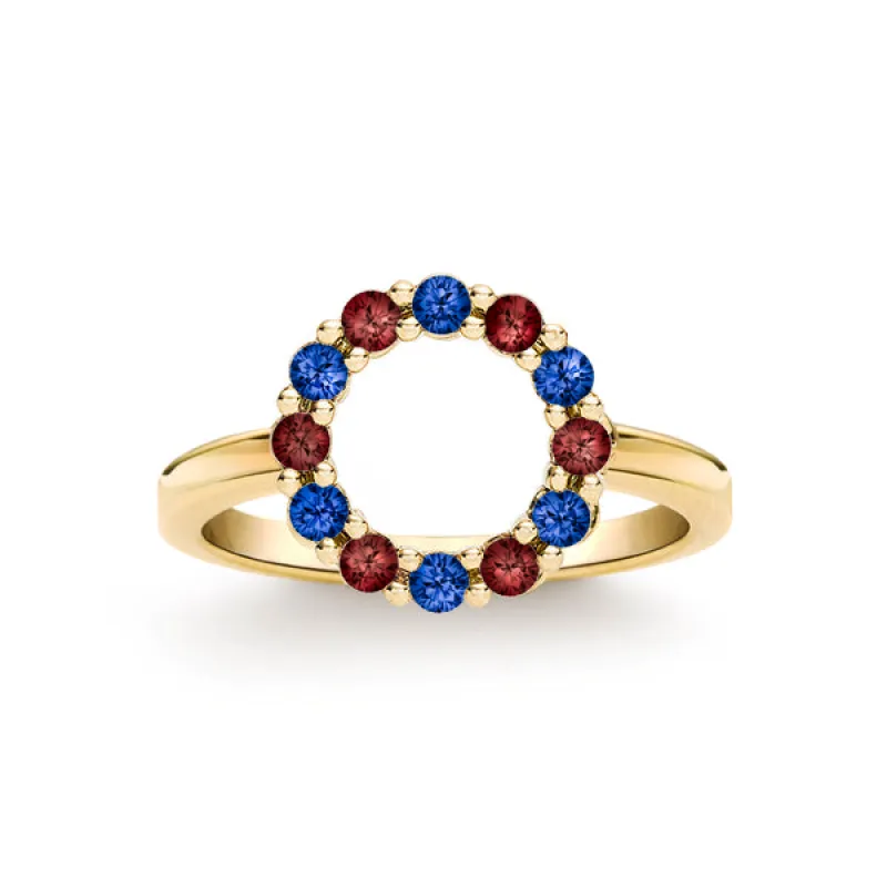 Personalized Rosecliff Small Circle Birthstone Ring in 14k Gold sold by Haverhill