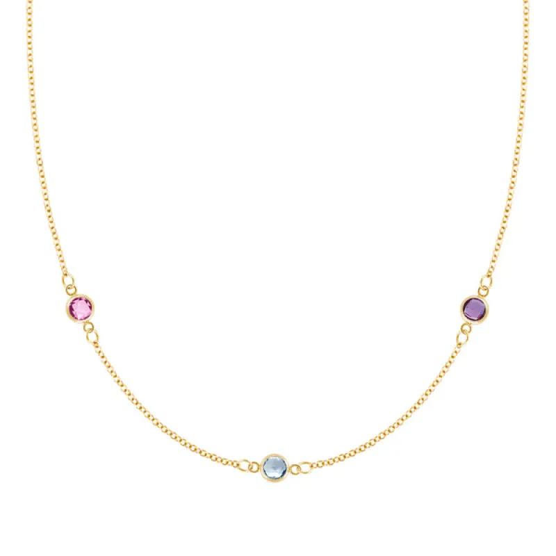 Personalized Classic 3 Birthstone Necklace in 14k Gold sold by Haverhill