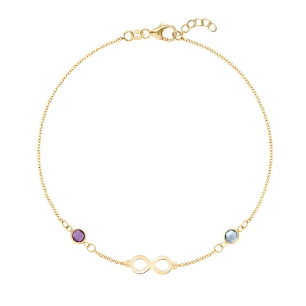 Personalized Classic Infinity & 2 Birthstone Bracelet in 14k Gold sold by Haverhill