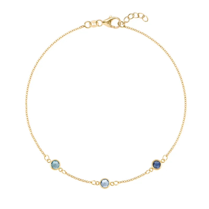 Personalized Classic 3 Birthstone Bracelet in 14k Gold sold by Haverhill