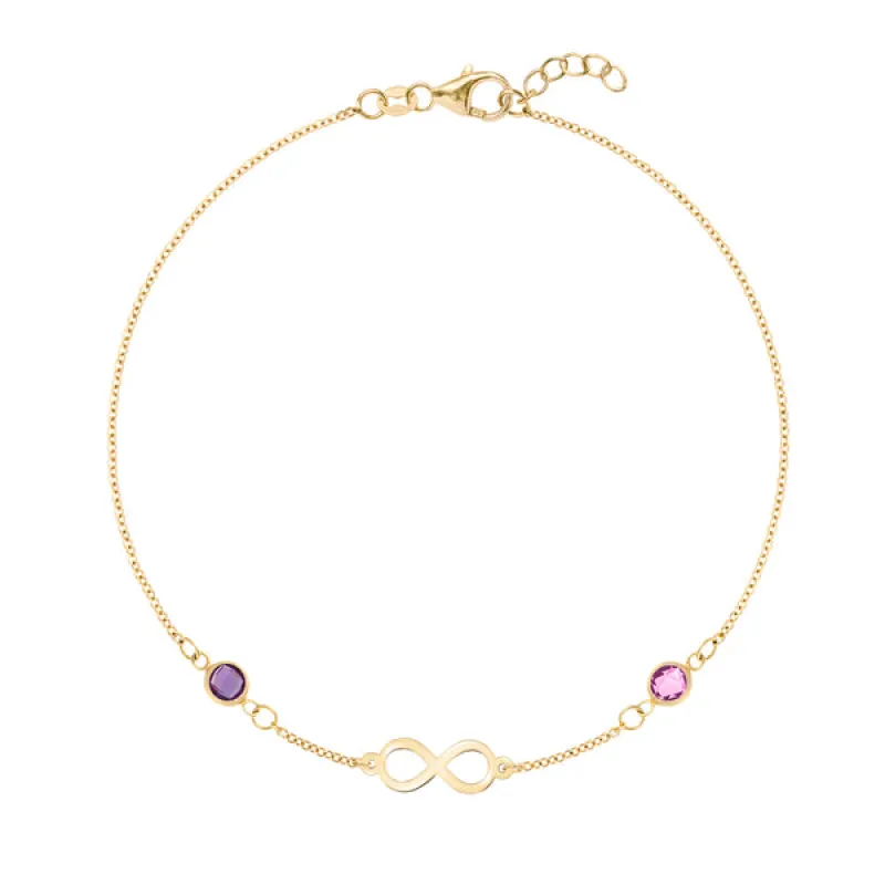 Personalized Classic Infinity & 2 Birthstone Bracelet in 14k Gold sold by Haverhill