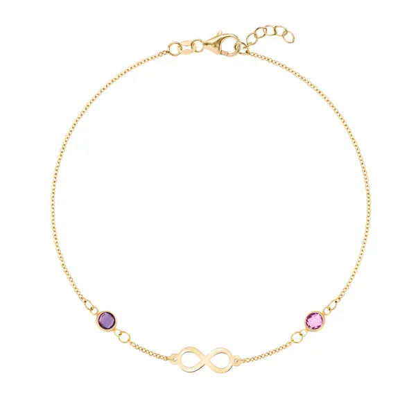 Personalized Classic Infinity & 2 Birthstone Bracelet in 14k Gold sold by Haverhill