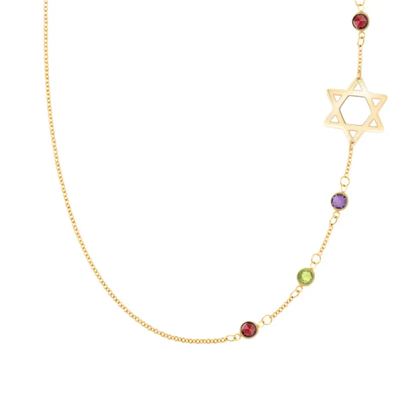 Personalized Classic Star of David & 4 Birthstone Necklace in 14k Gold sold by Haverhill