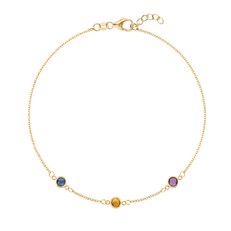 Personalized Classic 3 Birthstone Bracelet in 14k Gold sold by Haverhill