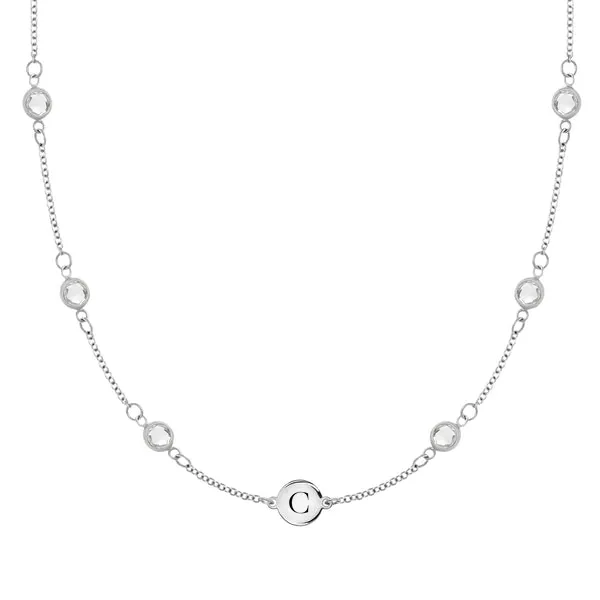 Personalized Classic 1 Letter & 6 Birthstone Necklace in 14k Gold (Double Spacing) sold by Haverhill