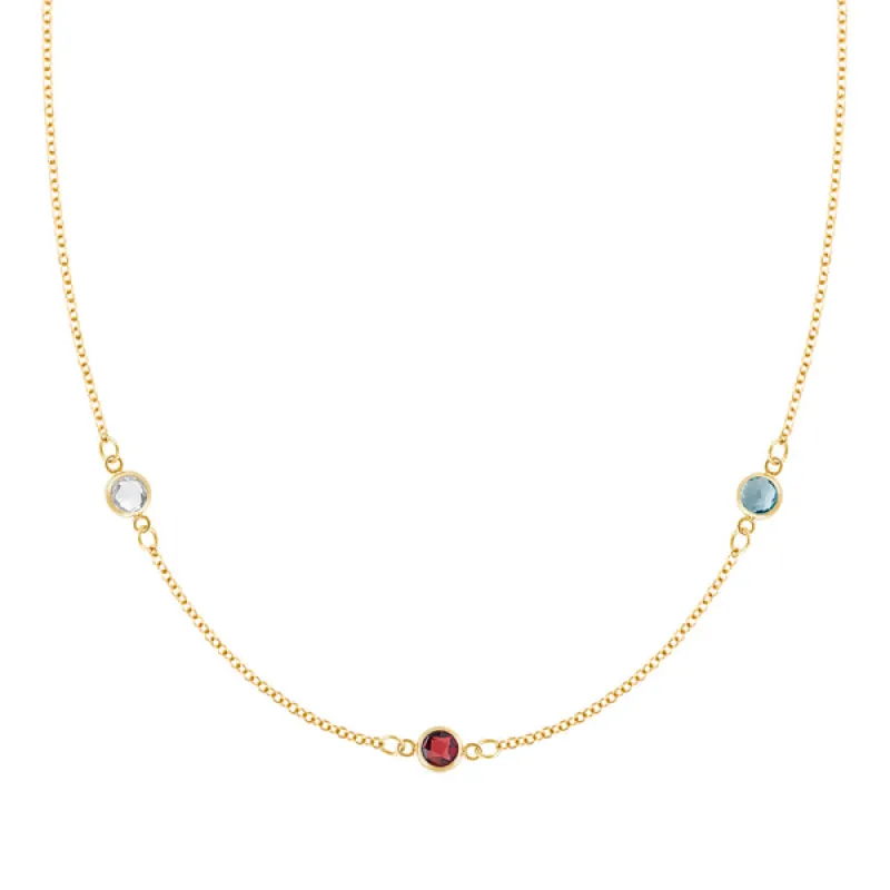 Personalized Classic 3 Birthstone Necklace in 14k Gold sold by Haverhill