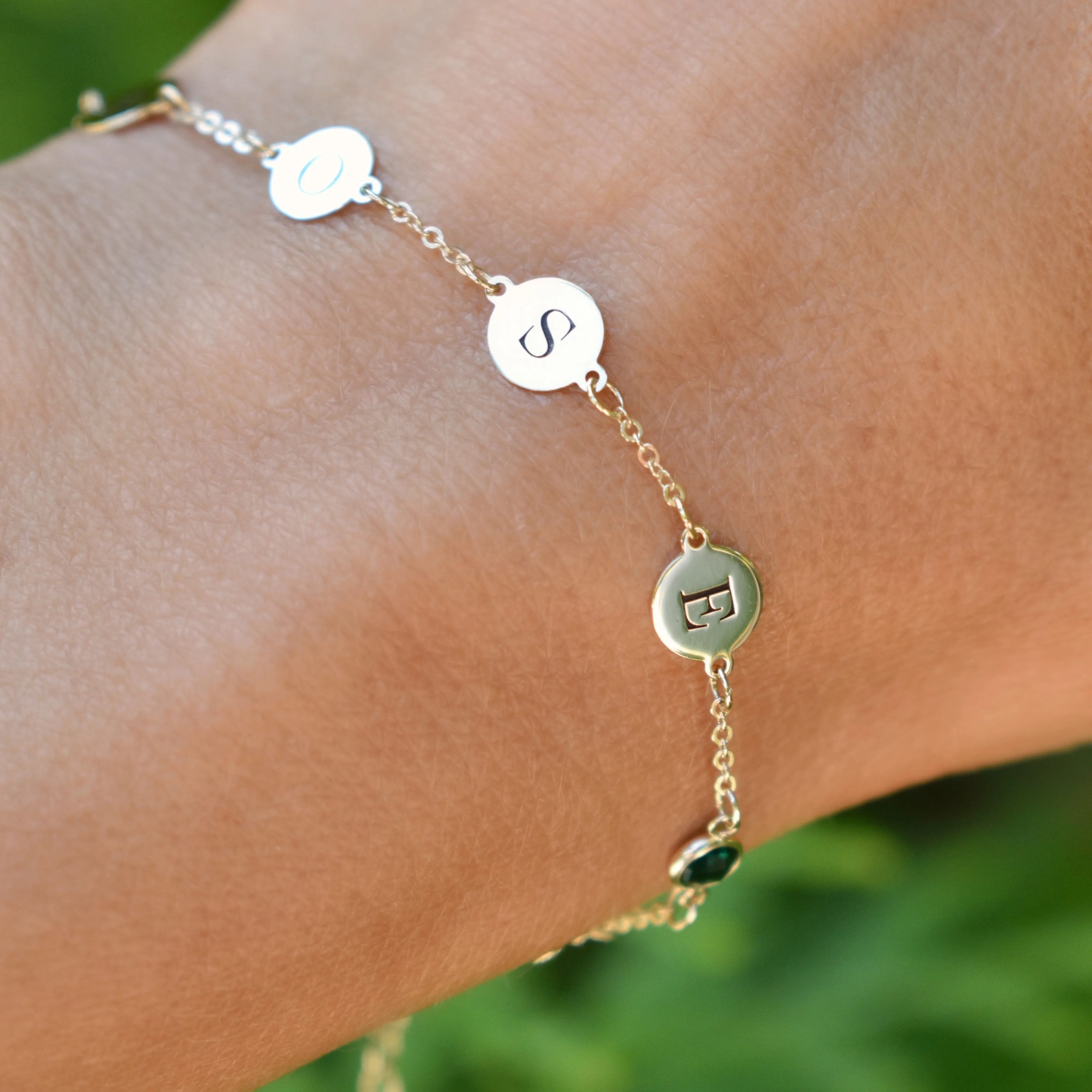 Personalized Classic 4 Letter & 4 Birthstone Bracelet in 14k Gold sold by Haverhill product image thumbnail 3