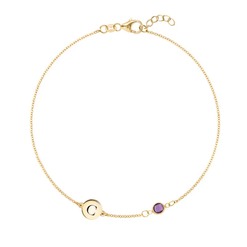 Personalized Classic 1 Letter & 1 Birthstone Bracelet in 14k Gold sold by Haverhill