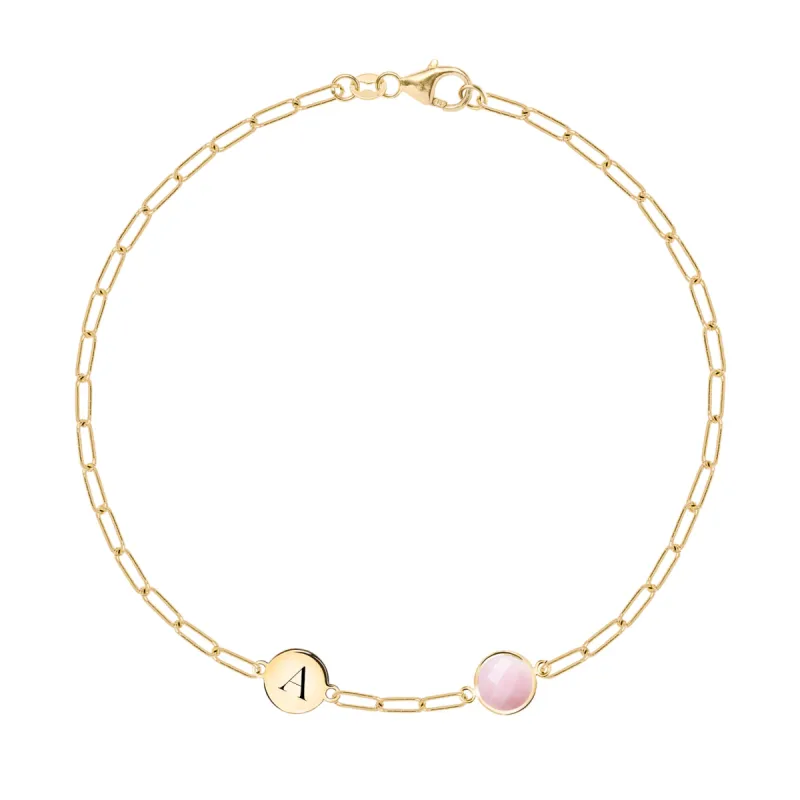 1 Letter & 1 Grand Pink Opal Adelaide Mini Bracelet in 14k Gold (October) sold by Haverhill