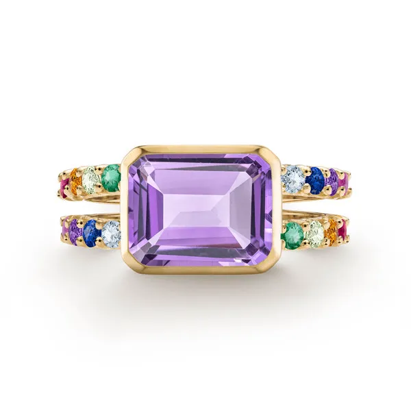 Personalized Rainbow Warren Horizontal Ring in 14k Gold sold by Haverhill