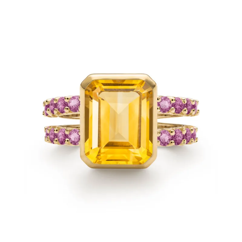 Personalized Warren Vertical Birthstone Ring with Accent Stones in 14k Gold sold by Haverhill