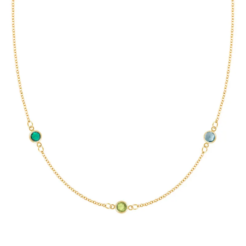 Personalized Classic 3 Birthstone Necklace in 14k Gold sold by Haverhill
