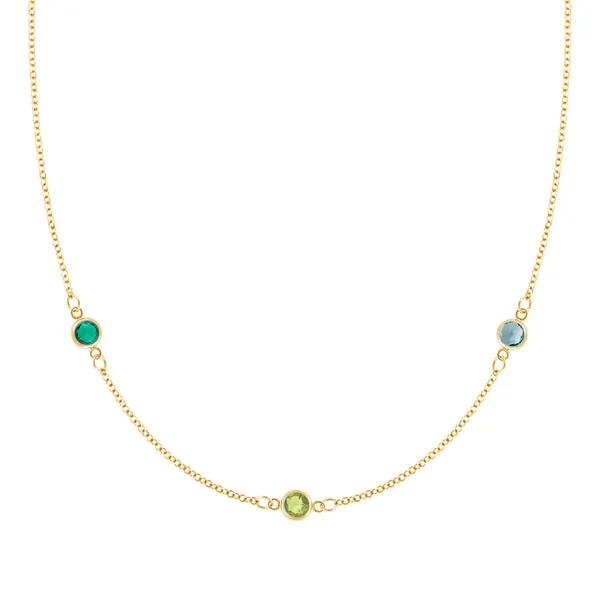 Personalized Classic 3 Birthstone Necklace in 14k Gold sold by Haverhill