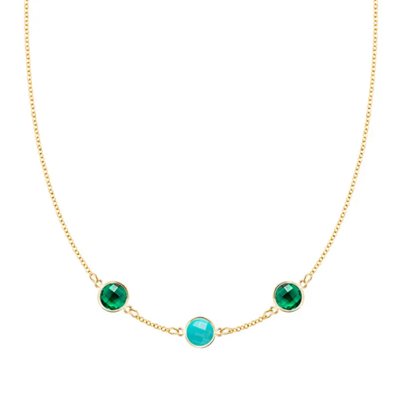 Personalized Grand 3 Birthstone Necklace in 14k Gold sold by Haverhill