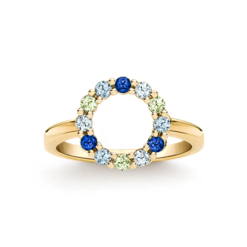 Personalized Rosecliff Small Circle Birthstone Ring in 14k Gold sold by Haverhill