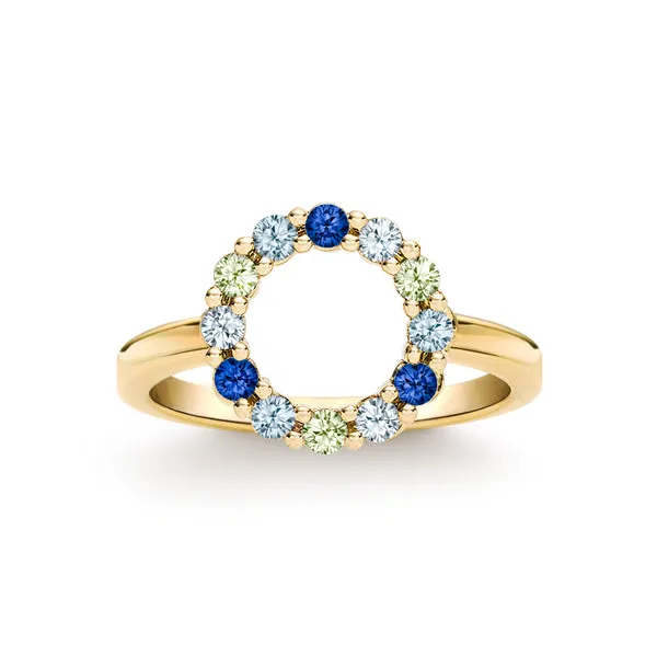 Personalized Rosecliff Small Circle Birthstone Ring in 14k Gold sold by Haverhill