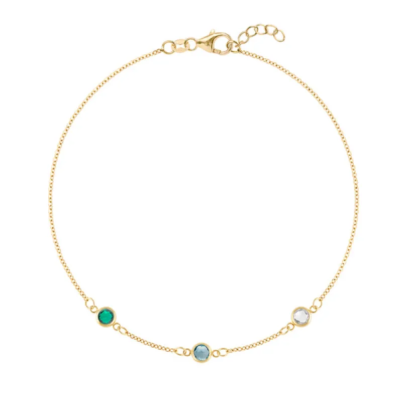 Personalized Classic 3 Birthstone Bracelet in 14k Gold sold by Haverhill