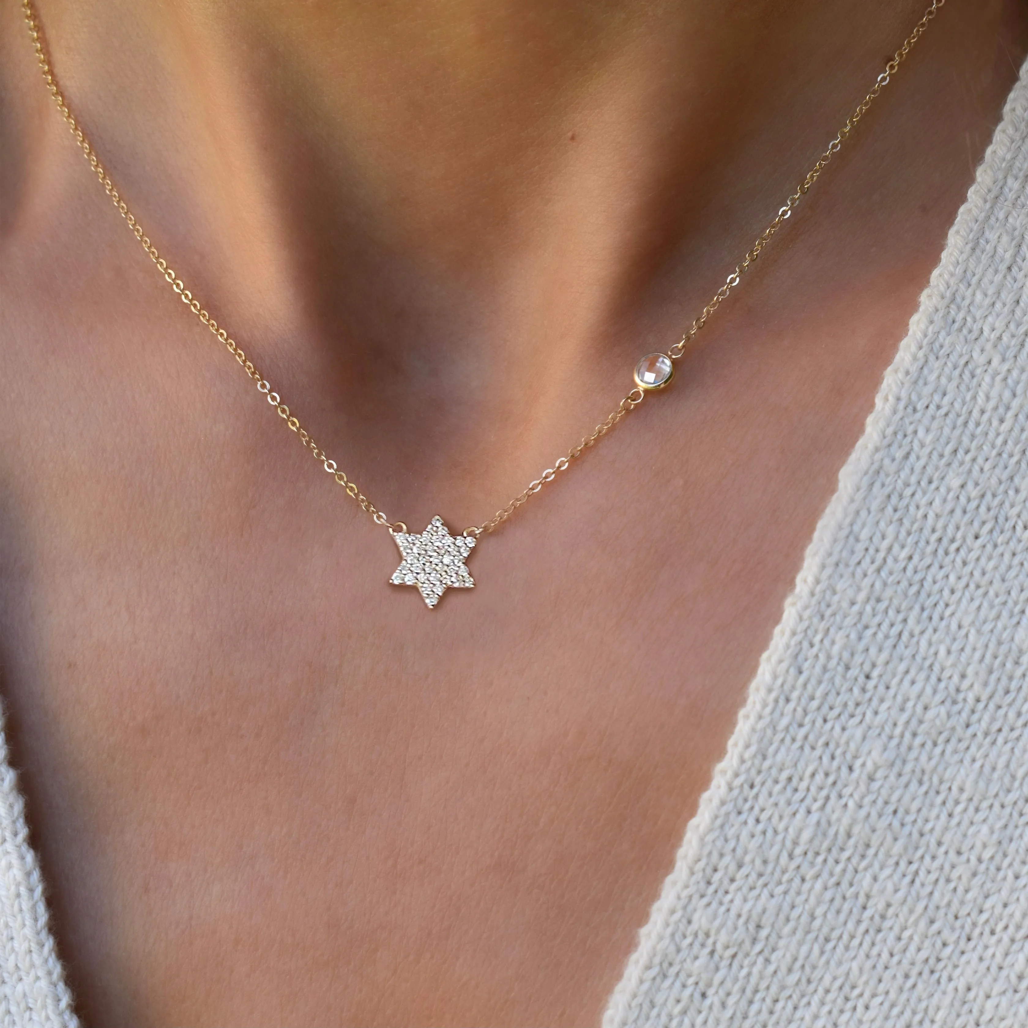 Diamond Star of David & Birthstone Necklace in 14k Gold sold by Haverhill product image thumbnail 3